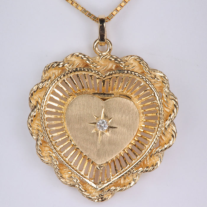 heart locket pendant with diamond in yellow gold