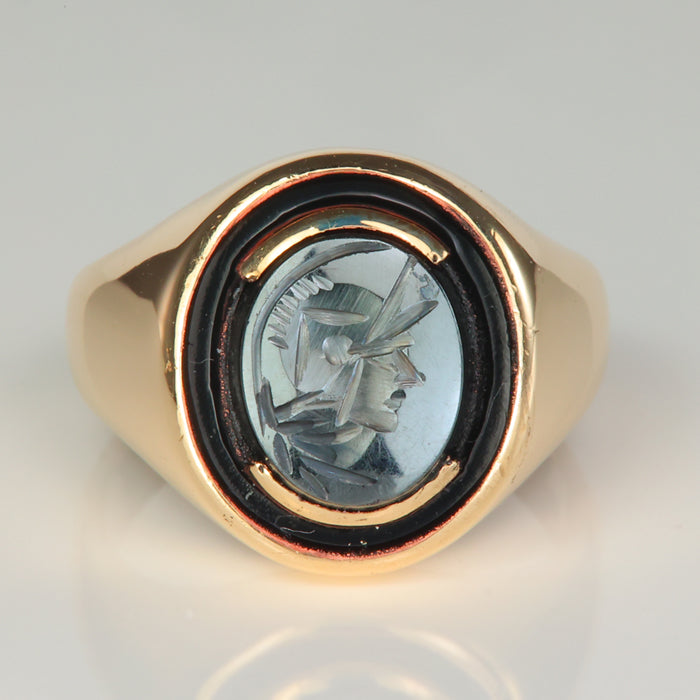hematite yellow gold carved ring