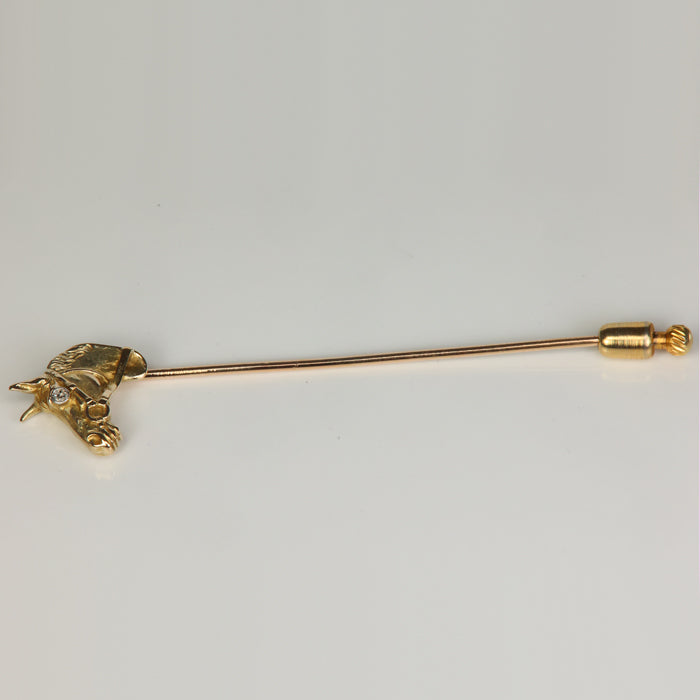 estate yellow gold horse pin with diamond 