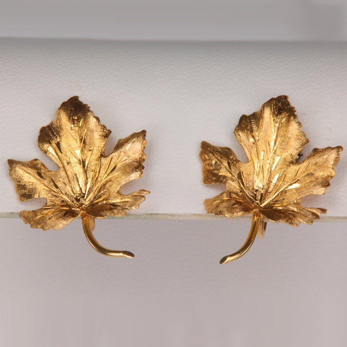 estate screwback yellow gold leaf earrings