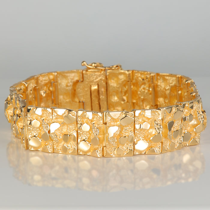 large nugget style yellow gold bracelet