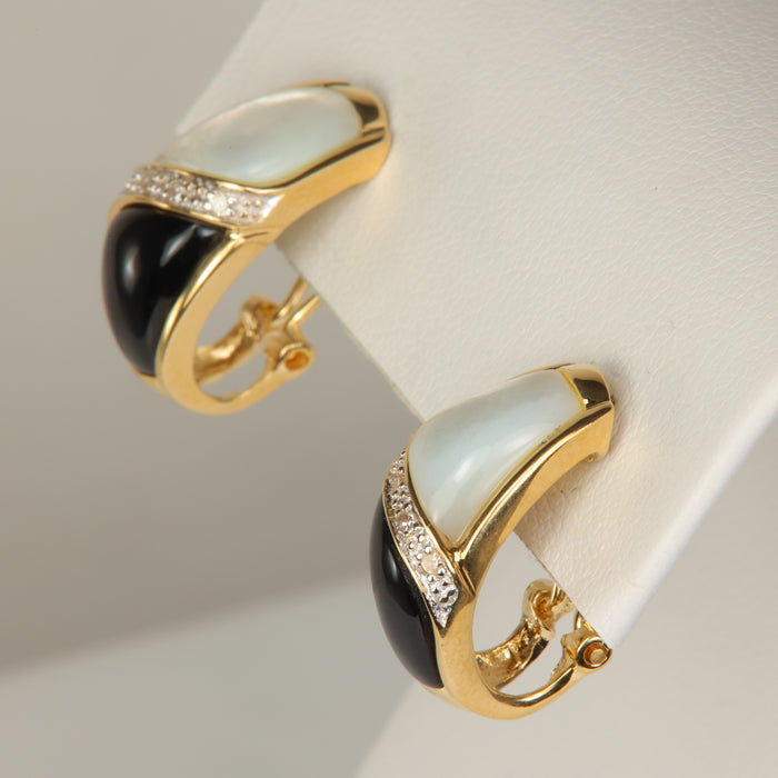 mother of pearl onyx and diamond accent earrings