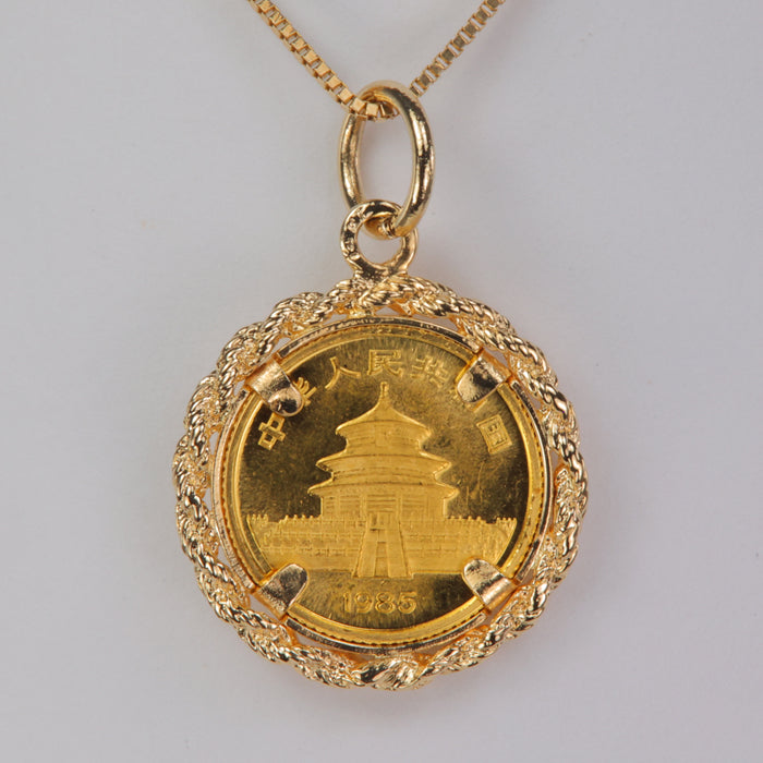 yellow gold estate panda coin pendant 