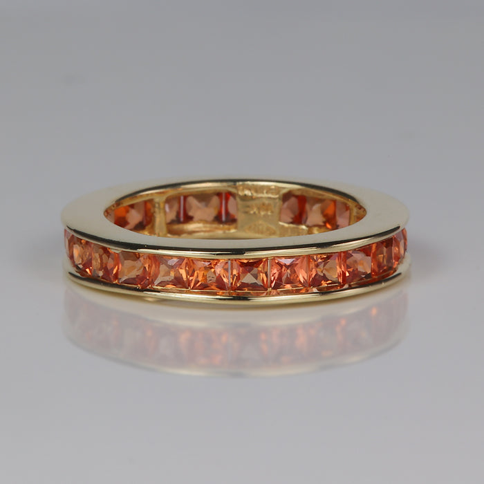 estate yellow gold ring with princess cut synthetic sapphire gems eternity band