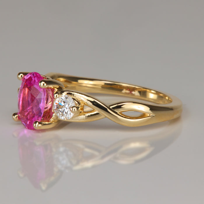 pink sapphire and diamond ring in gold