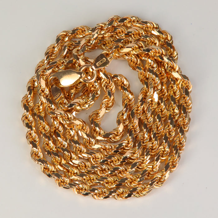 diamond cut yellow gold rope chain