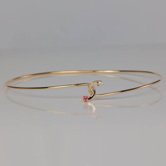 estate thin dainty bangle bracelet with ruby and diamond accents 