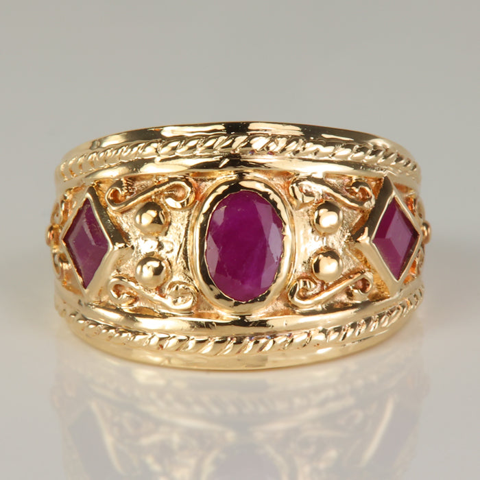 ruby ring in yellow gold bezel set gemstones