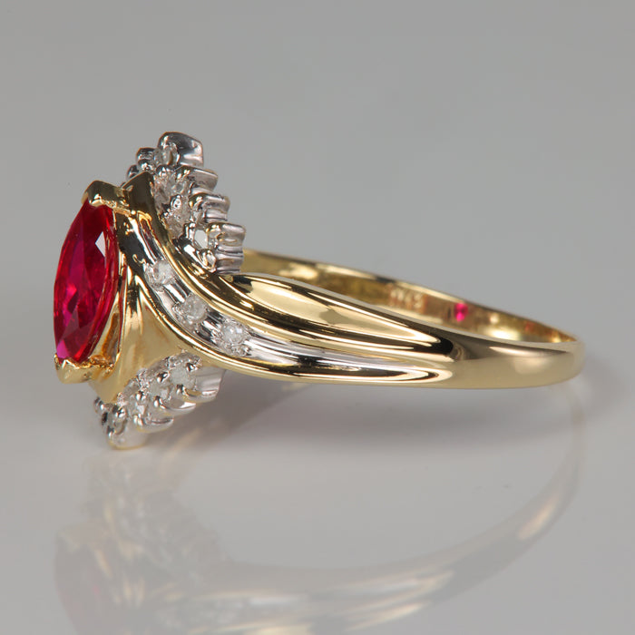 diamond accented yellow gold and synthetic ruby ring