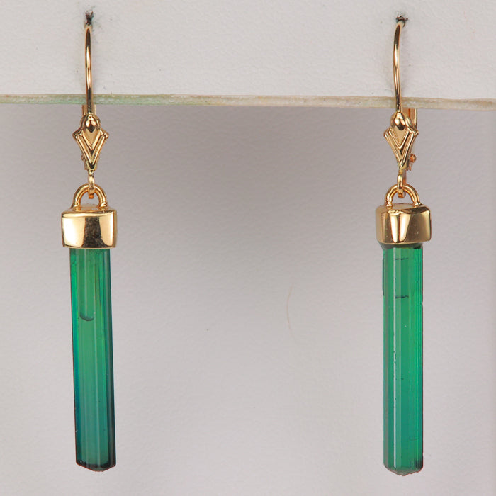 yellow gold green tourmaline crystal earrings