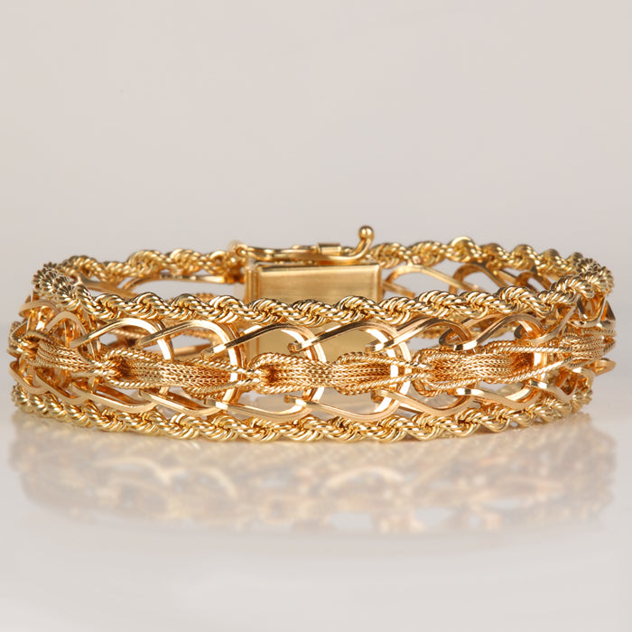estate gold bracelet with rope and woven links