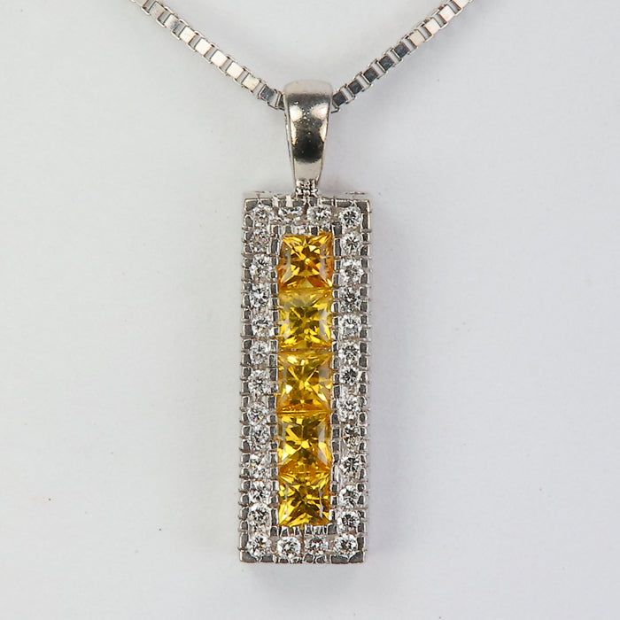 white gold synthetic yellow sapphire and diamond accented pendant