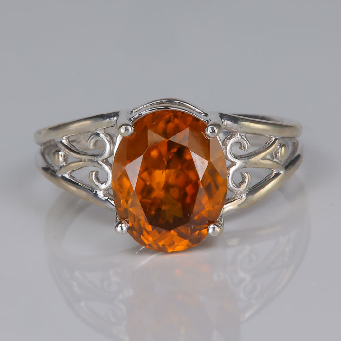 orange zircon gemstone ring in sterling silver