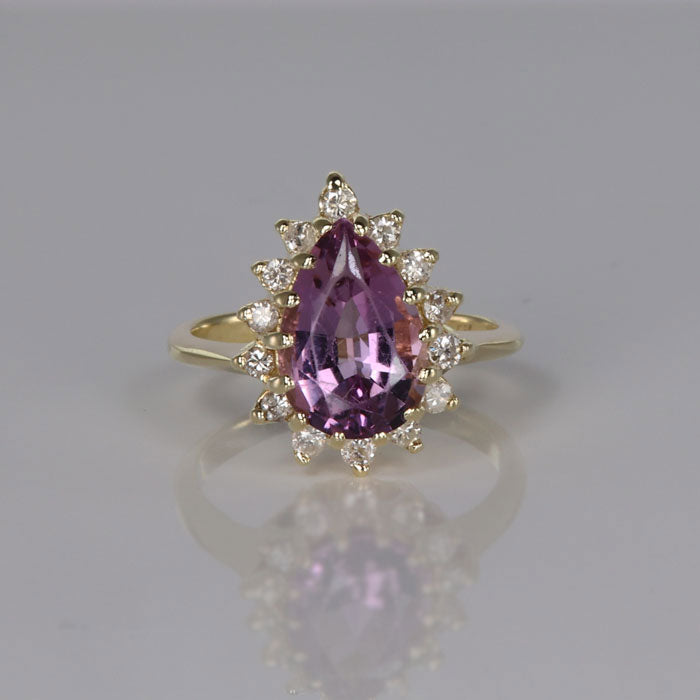 14k yellow gold amethyst diamond ring