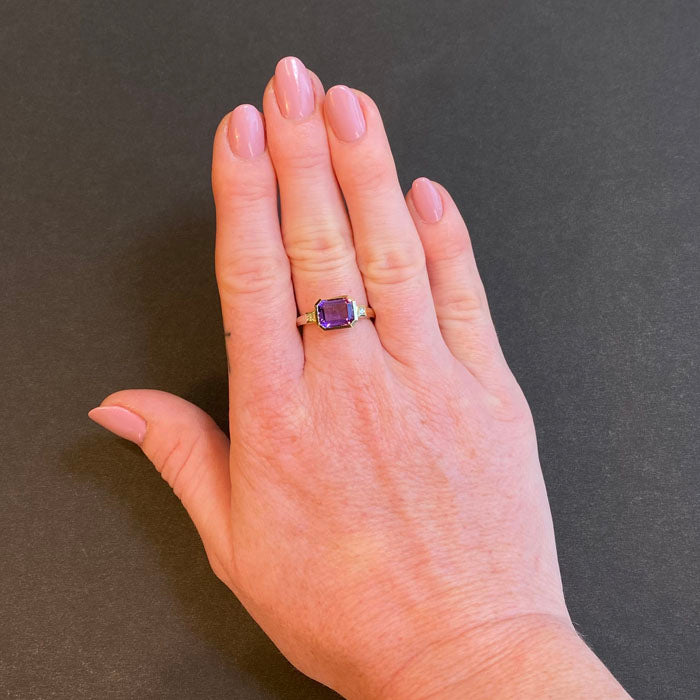 amethyst diamond bezel set ring