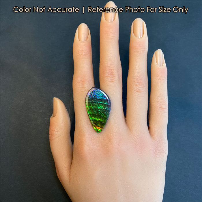 ammolite gem freeform on hand for size