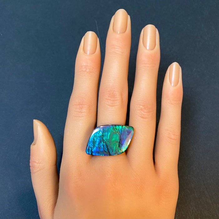 ammolite gem freeform shape blue green purple
