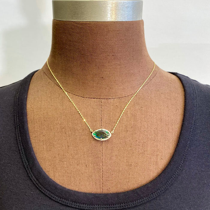 yellow gold diamond ammolite ammonite pendant necklace