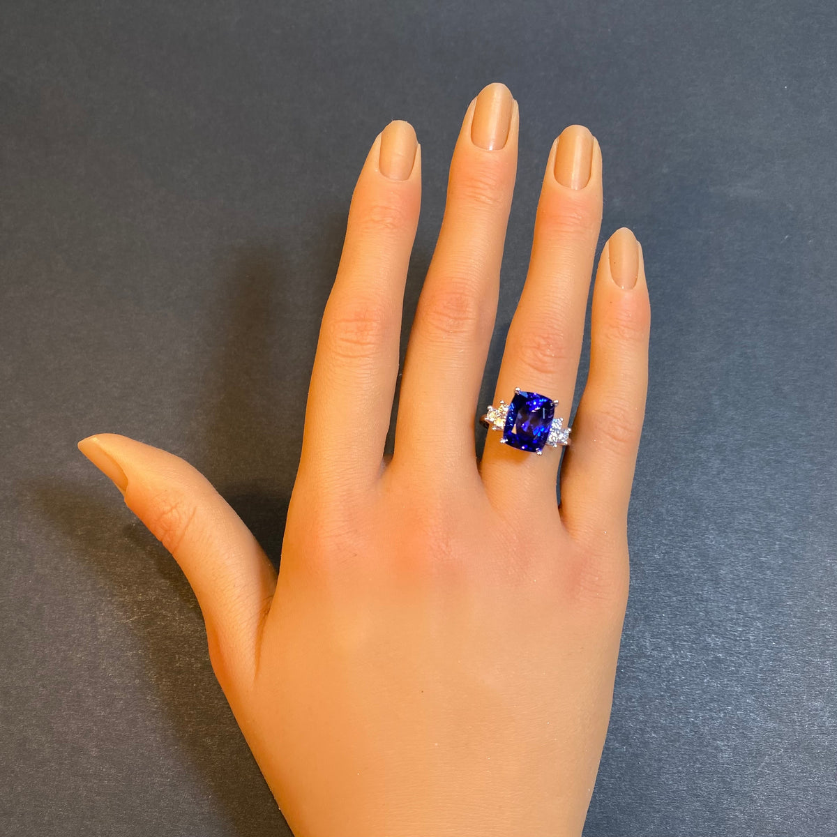 antique cushion tanzanite ring with diamond white gold