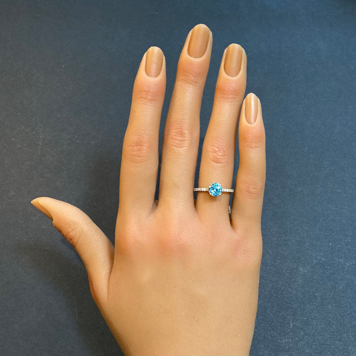 round blue zircon with diamonds