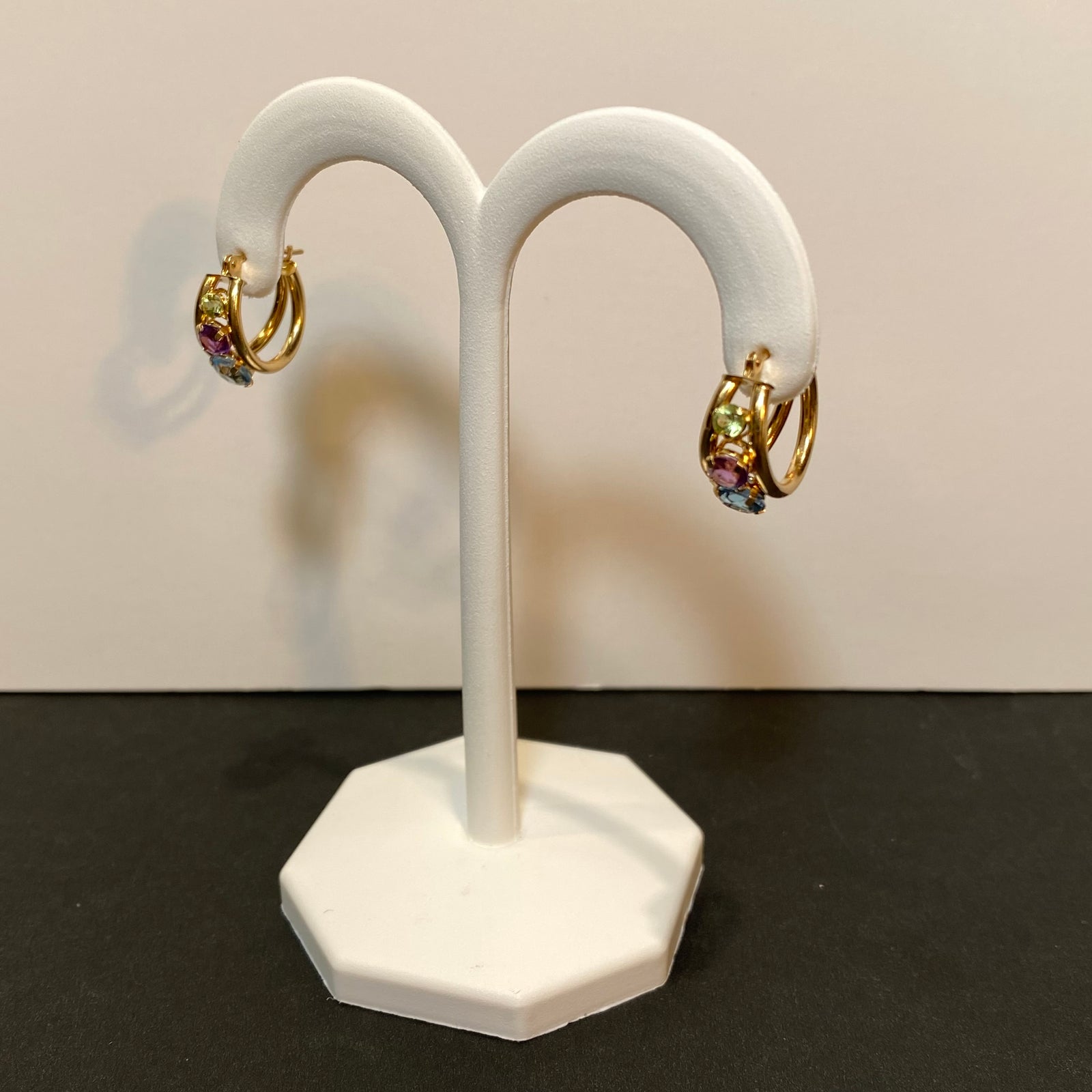 yellow gold blue topaz amethyst peridot earrings