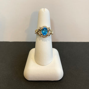 oval blue topaz ring with diamonds