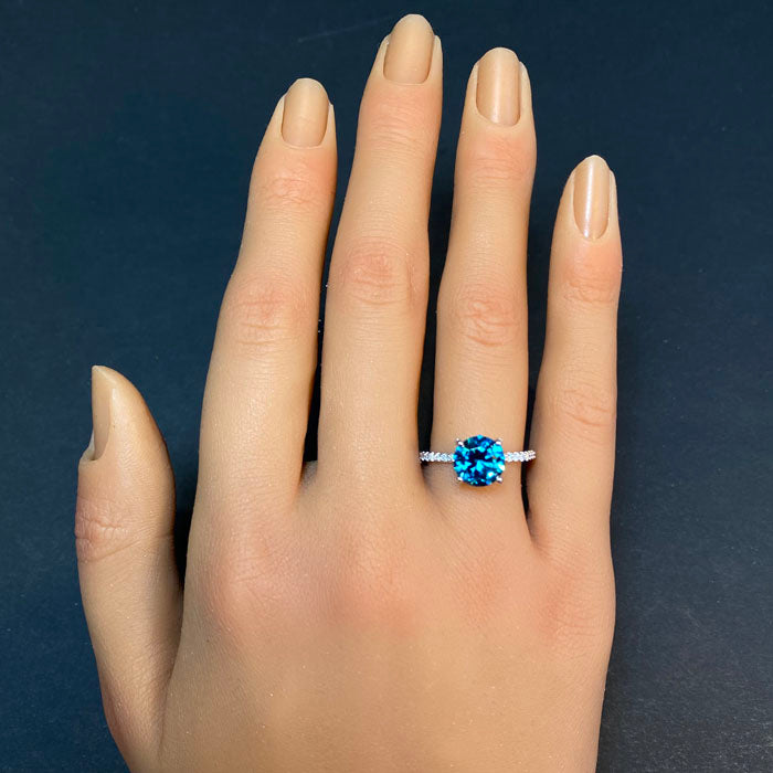 blue zircon and diamond ring gemstone jewelry