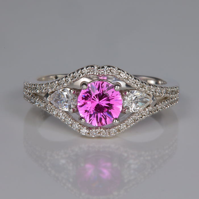 white gold and pink sapphire diamonds ring
