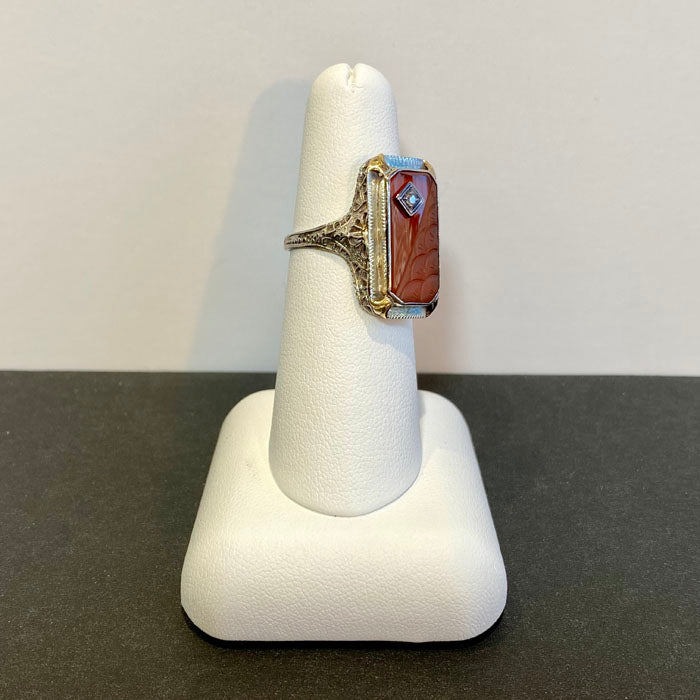 art deco carnelian plaque ring gold