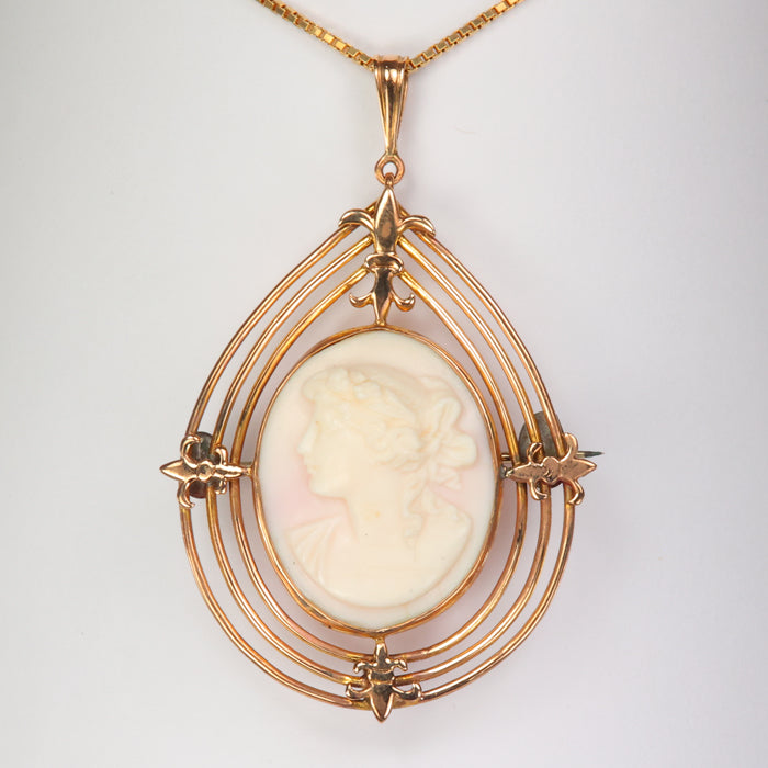gold carved cameo pendant pin