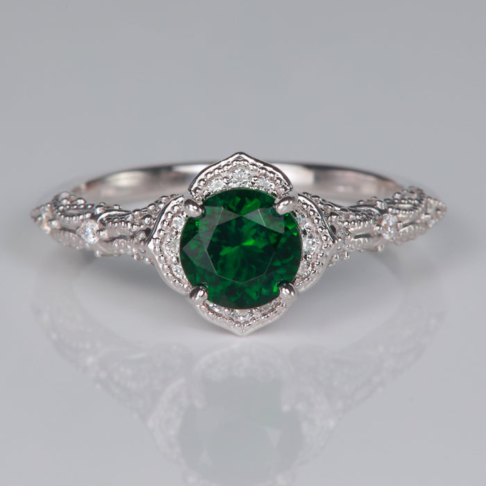 white gold chrome tourmaline ring with diamonds