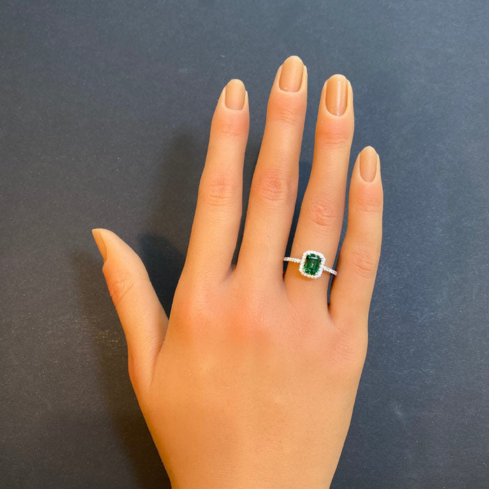 chrome tourmaline and diamond ring in white gold