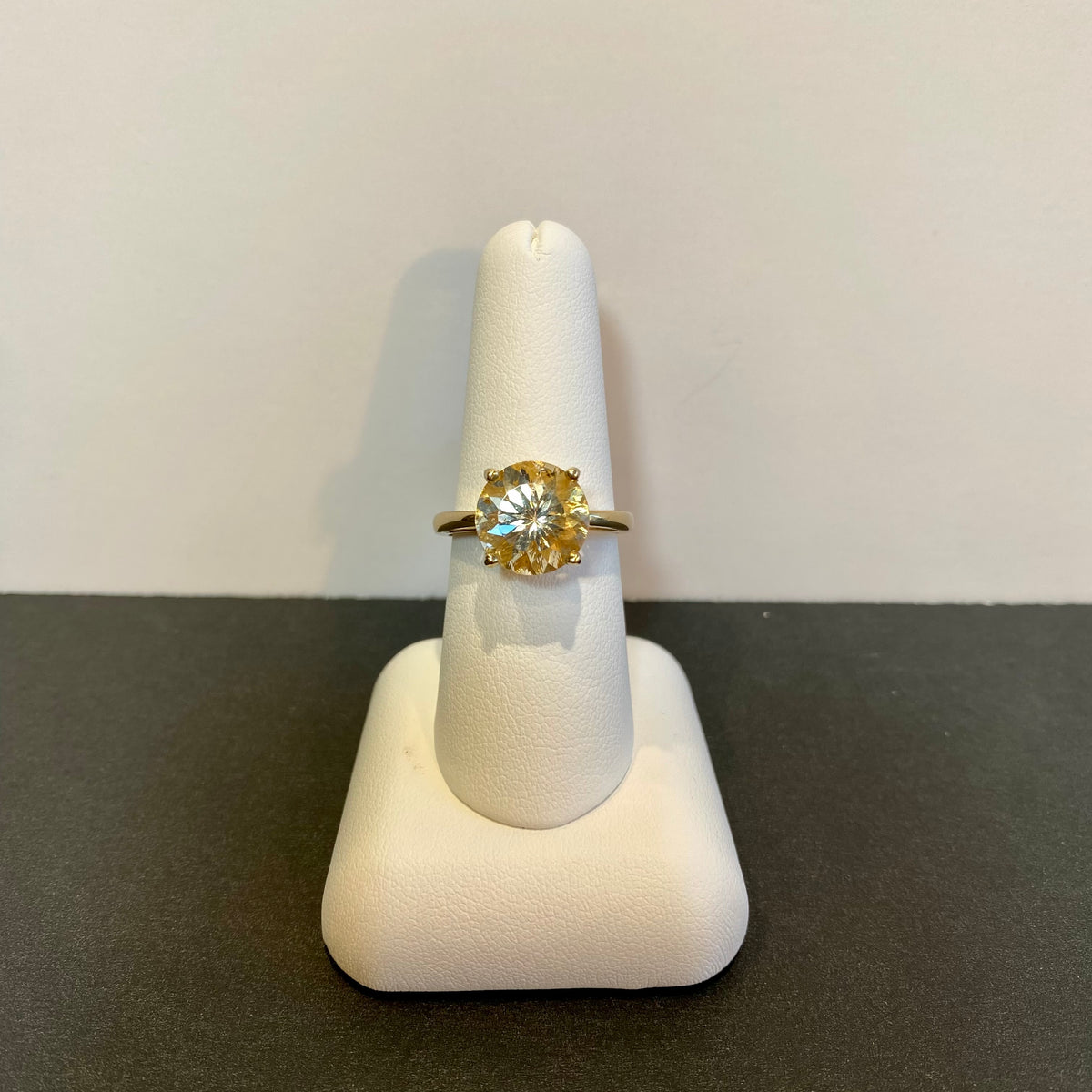 citrine solitaire ring in yellow gold