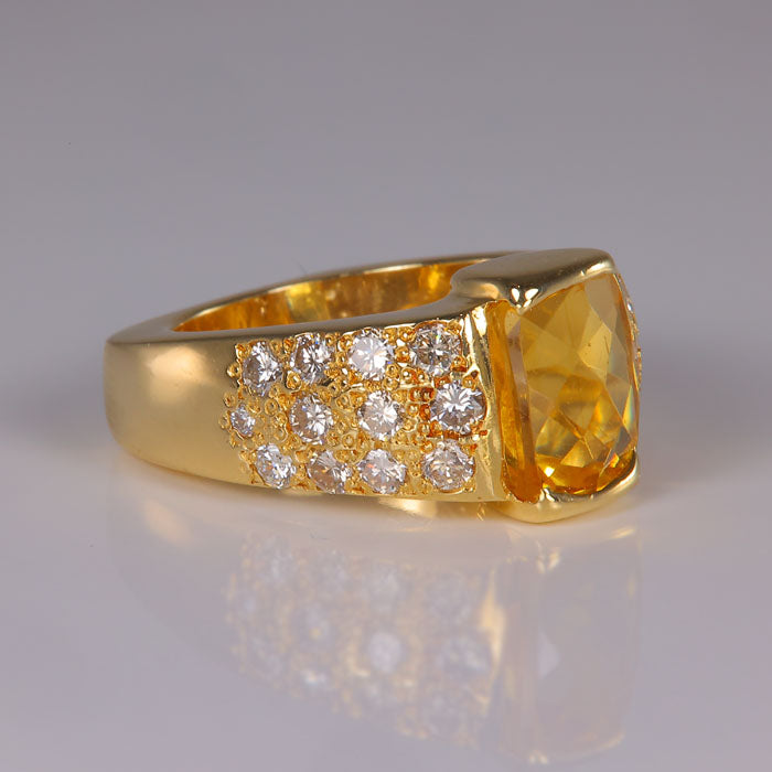 citrine and diamond estate ring in gold