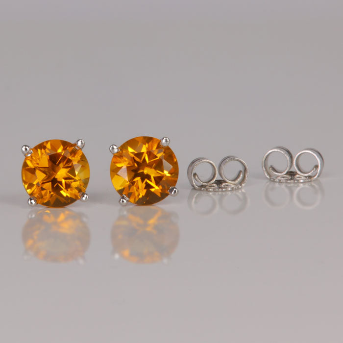 golden orange citrine gemstone stud earrings white gold