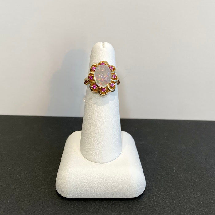 mexican  contra luz  opal sapphire yellow gold ring