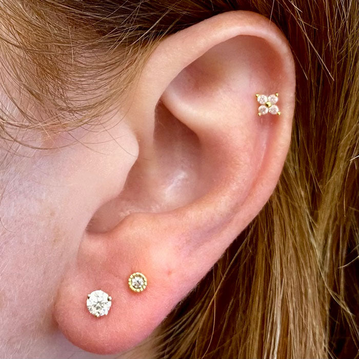 14K Yellow Gold Round Brilliant Diamond Stud Earrings Carats