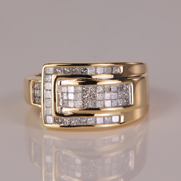 yellow gold estate ring with invisible set diamonds