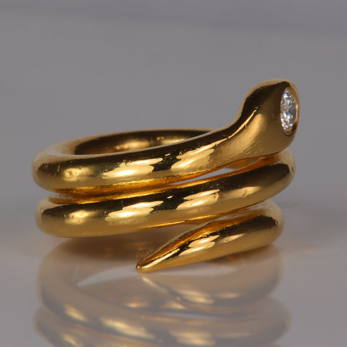 diamond snake ring in yellow gold