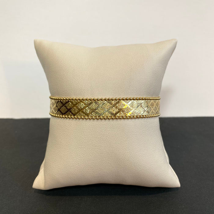 yellow gold diamond cut bracelet with bead accents