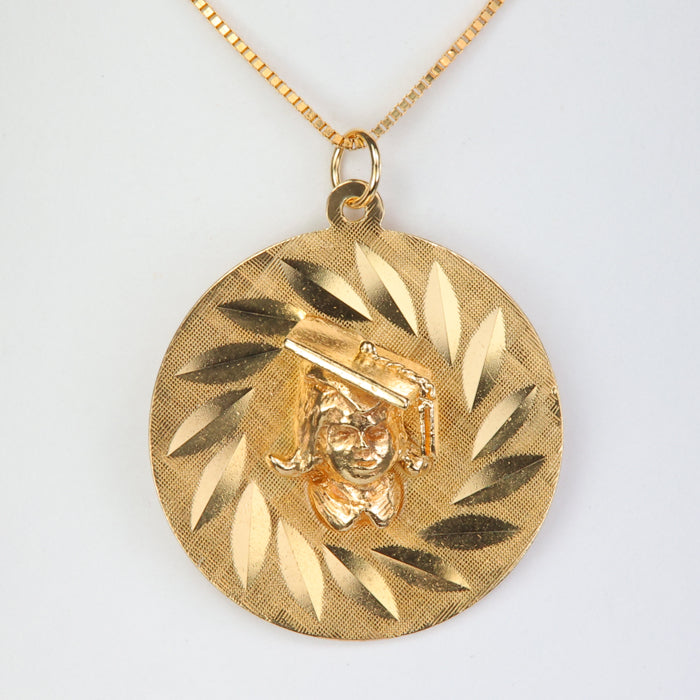 yellow gold pendant charm with graduate girl