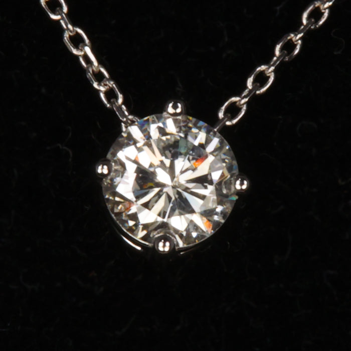 round brilliant diamond necklace in white gold cable chain