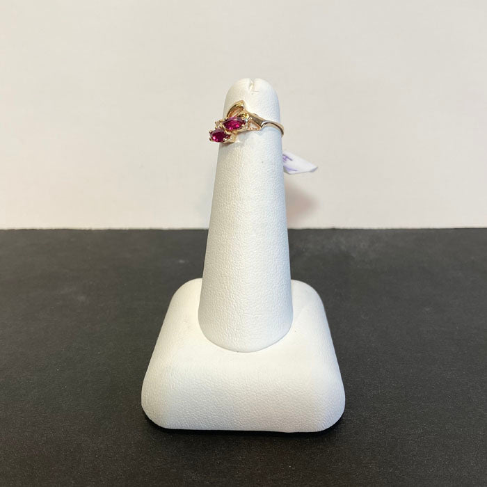 yellow gold double ruby ring marquise cut