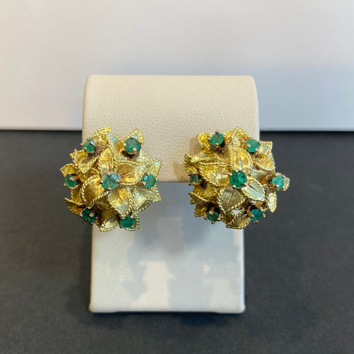18k yellow gold emerald pierced earrings