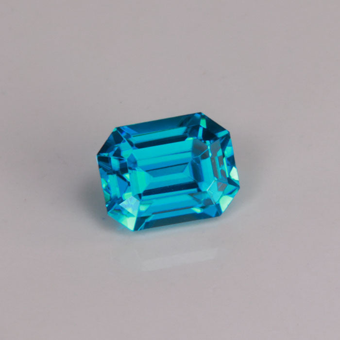 blue zircon gemstone emerald cut greenish blue