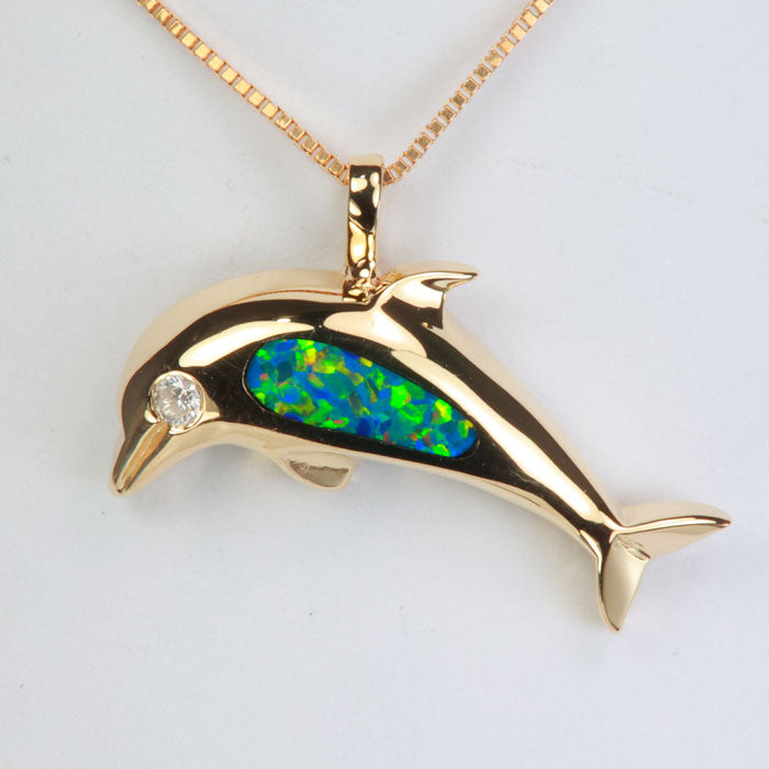 opal dolphin pendant with diamond eye