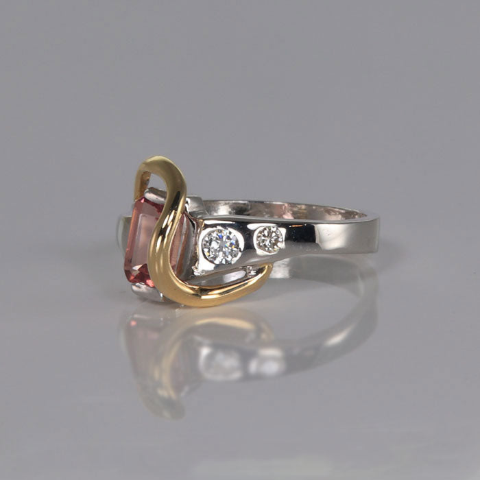 pink tourmaline diamond ring white gold yellow gold