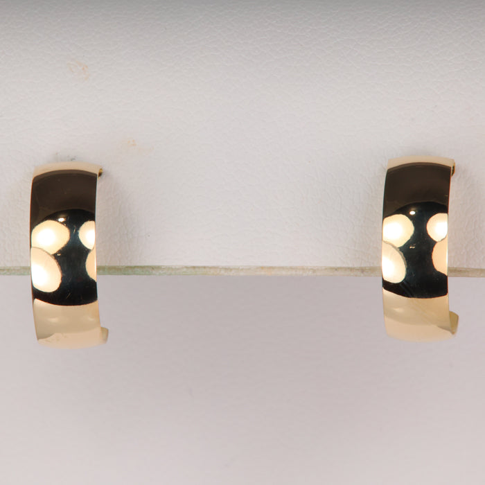 yellow gold wide flat partial hoops