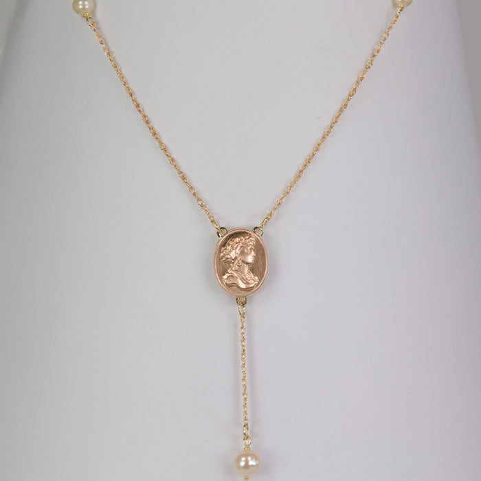 estate yellow gold pearl accented cameo vintage necklace