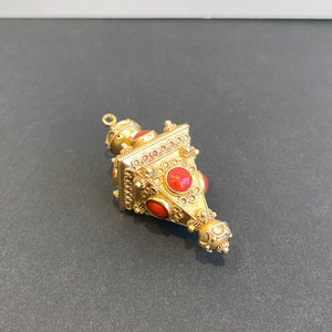 18K Yellow Gold Coral Etruscan Pendant